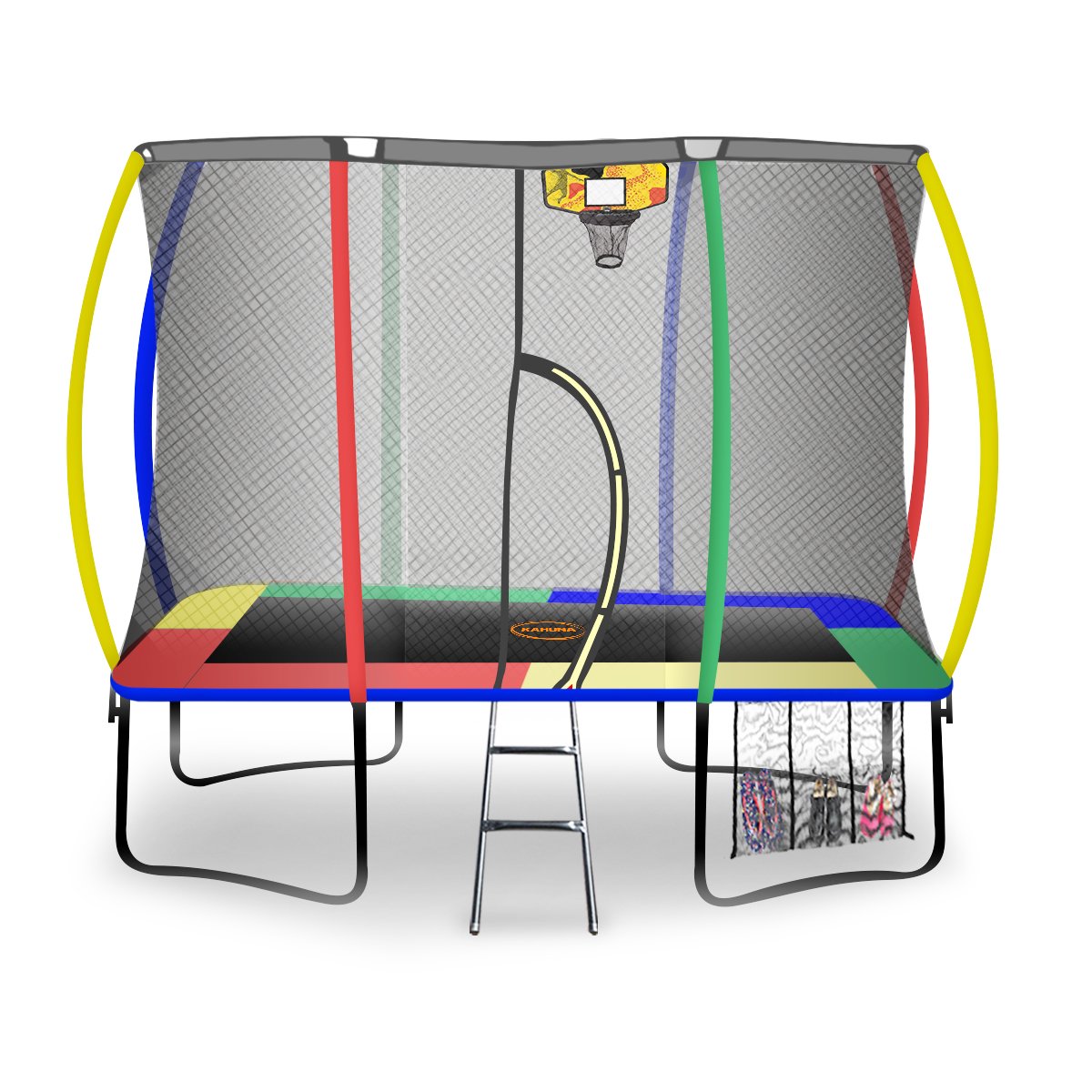 Kahuna Trampoline 6 ft x 9 ft Rectangular Outdoor Rainbow Basketball Set