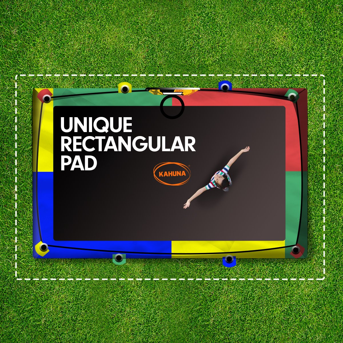 Kahuna Trampoline 6 ft x 9 ft Rectangular Outdoor Rainbow Basketball Set