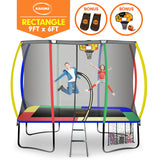 Kahuna Trampoline 6 ft x 9 ft Rectangular Outdoor Rainbow Basketball Set