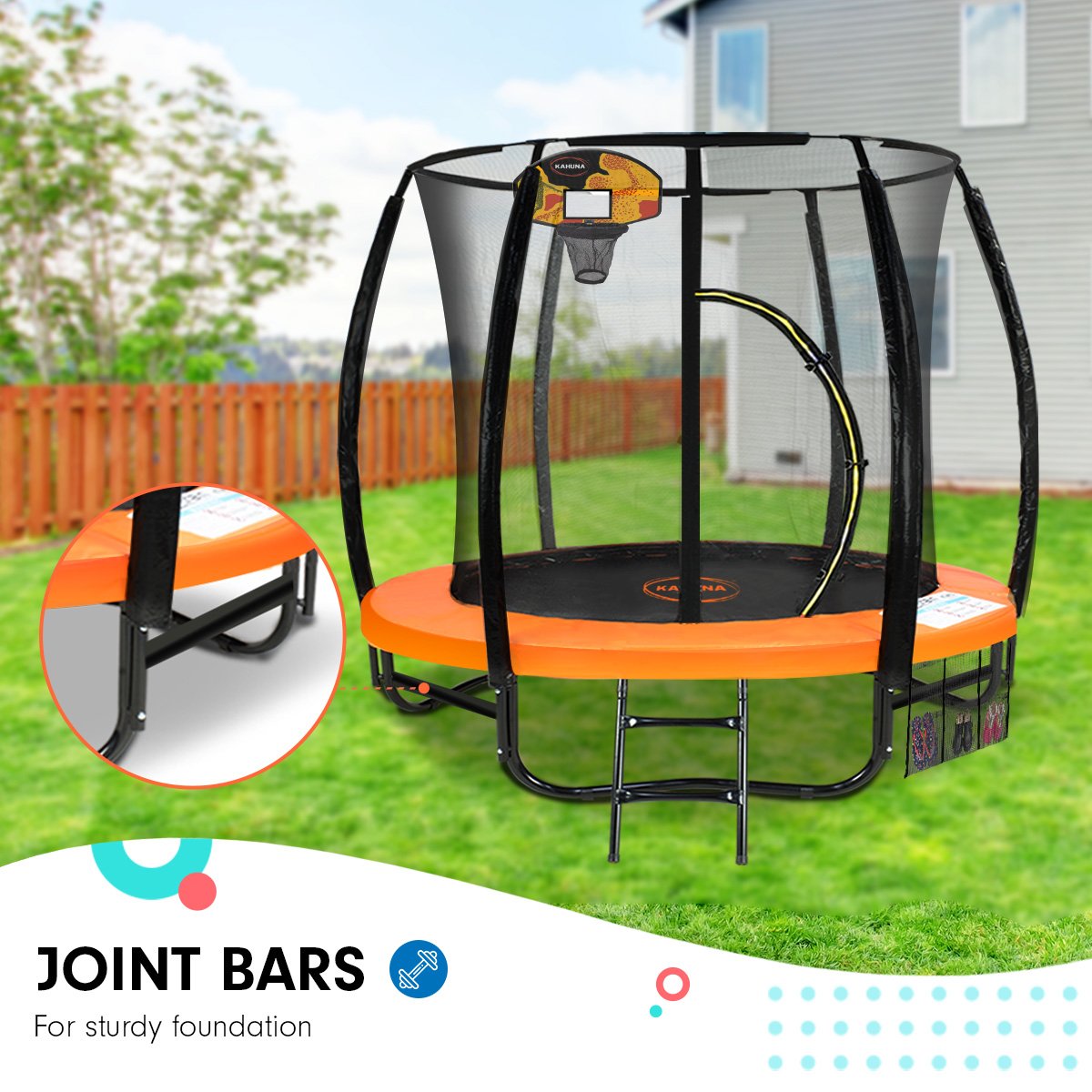 Kahuna Trampoline 8 ft with Basketball Set - Orange