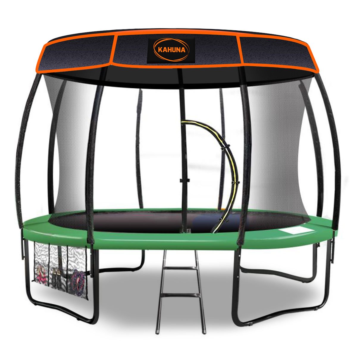 Kahuna Trampoline 14 ft with Basketball Set Roof - Green