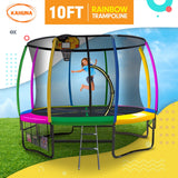Kahuna Trampoline 10 ft with Basketball Set - Rainbow - Side View