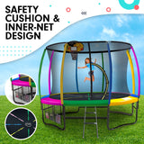 Kahuna Trampoline 10 ft with Basketball Set - Rainbow - Top-Down View