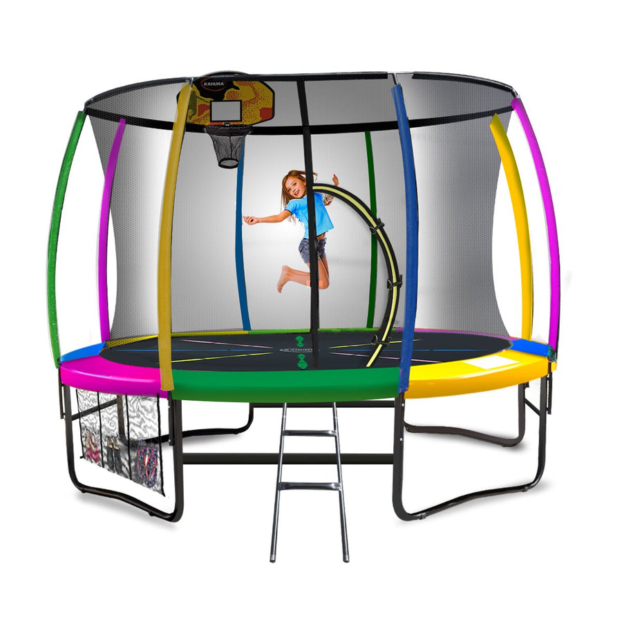 Kahuna Trampoline 8 ft with Basketball Set - Rainbow