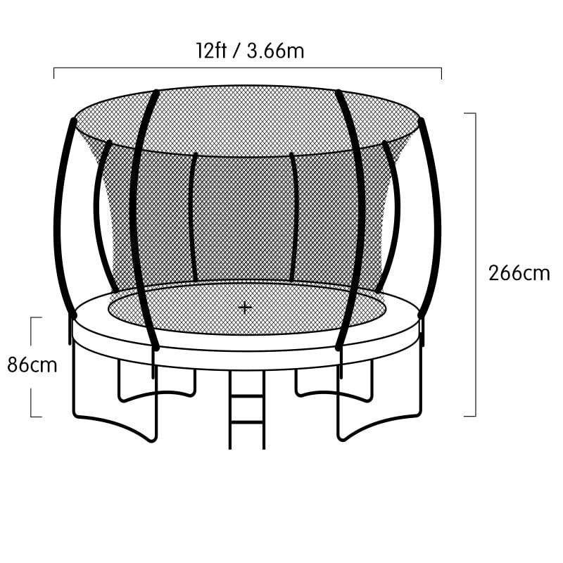 Kahuna Trampoline 12 ft with Basketball Set - Rainbow