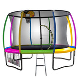 Kahuna Trampoline 12 ft with Basketball Set - Rainbow - Front View