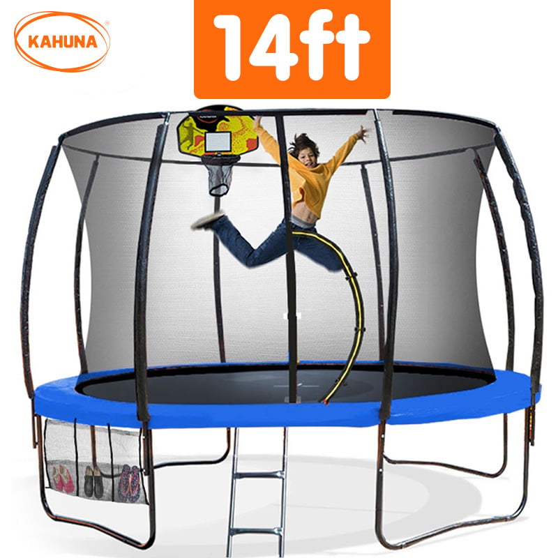 Kahuna Trampoline 14 ft with Basketball Set - Blue