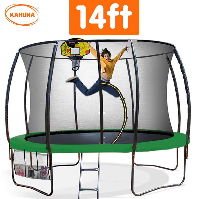 Kahuna Trampoline 14 ft with Basketball Set - Green