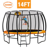 Kahuna Trampoline 14 ft with Basketball Set - Orange - Front View