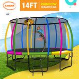 Kahuna Trampoline 14 ft with Basketball Set - Rainbow
