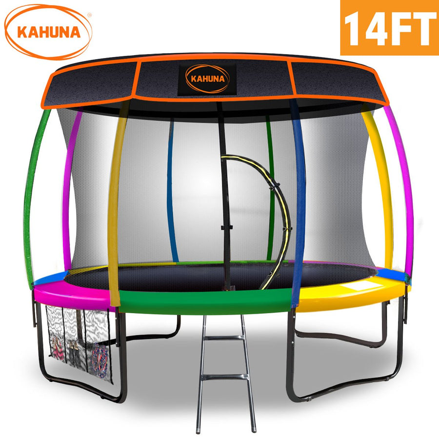 Kahuna Trampoline 14 ft with Roof - Rainbow