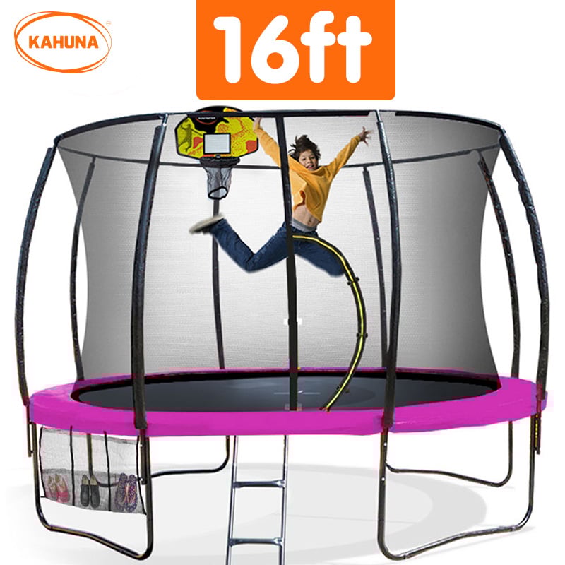 Kahuna Trampoline 16 ft with Basketball Set - Pink