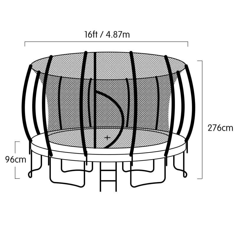 Kahuna Trampoline 16 ft with Basketball Set - Rainbow