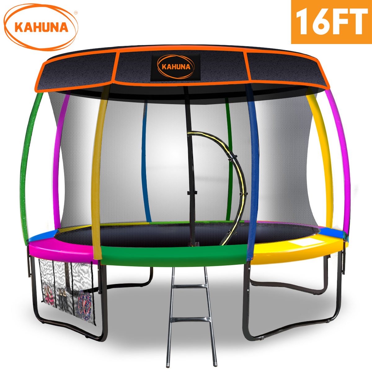 Kahuna 16 ft Trampoline with Roof - Rainbow