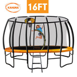 Kahuna Trampoline 16 ft with Basketball Set - Orange - Front View