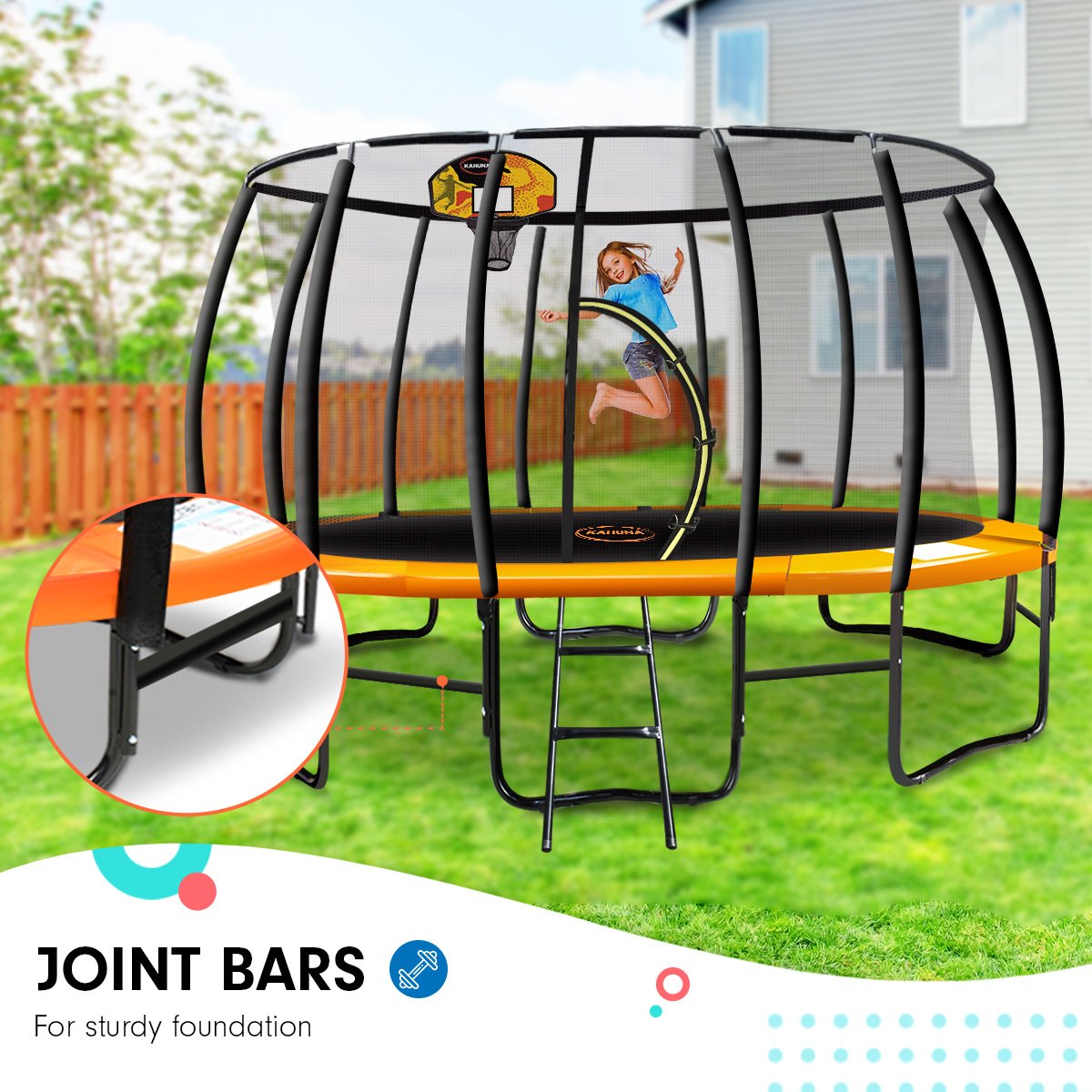 Kahuna Trampoline 16 ft with Basketball Set - Orange