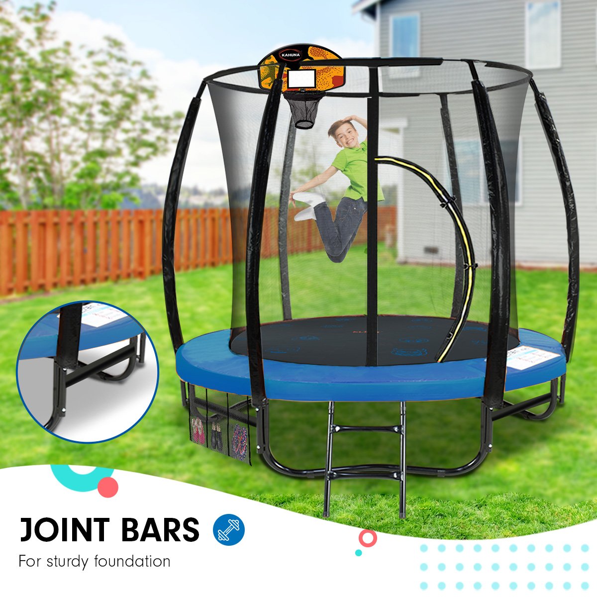 Kahuna Pro 8 ft Trampoline with Mat, Reversible Pad, Basketball Set