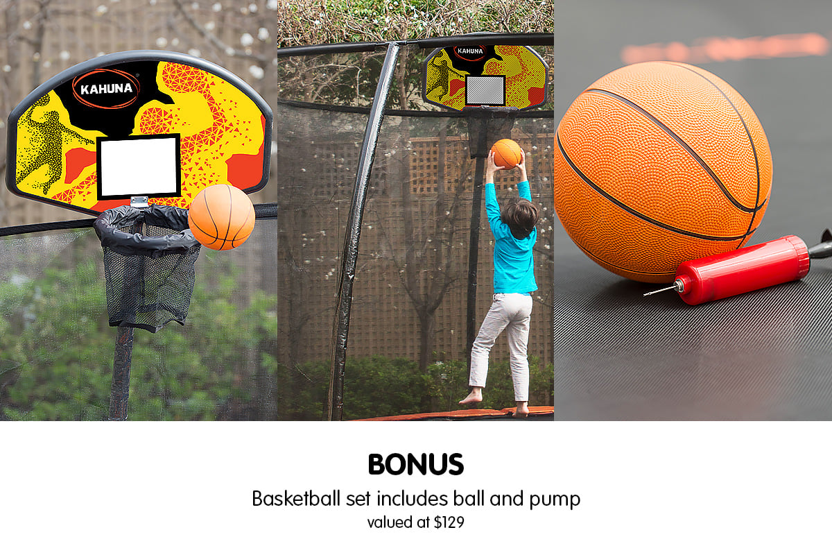 Kahuna Pro 8 ft Trampoline with Mat, Reversible Pad, Basketball Set