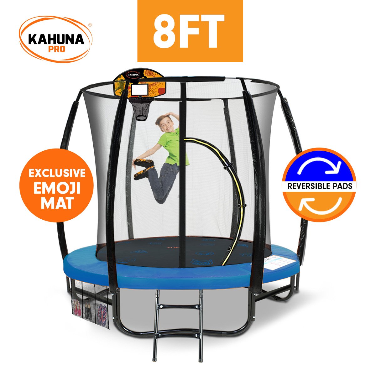 Kahuna Pro 8 ft Trampoline with Mat, Reversible Pad, Basketball Set