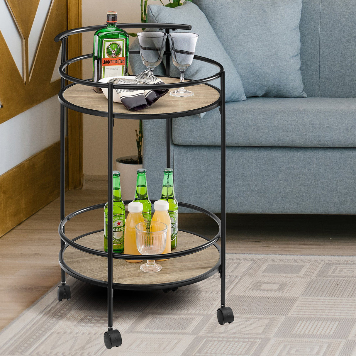 Sarantino Reno Mini Bar Cart Caddy in Grey Oak