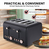 Pronti 4 Slice Toaster Rose Trim Collection - Black - Extra Image