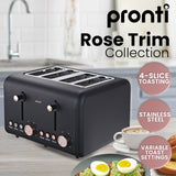 Pronti 4 Slice Toaster Rose Trim Collection - Black - Extra Image