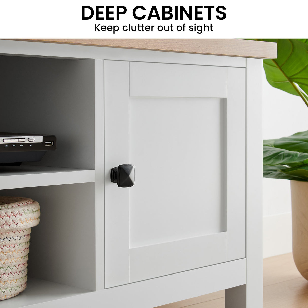 Sarantino Gio TV Stand Cabinet Cupboard in White and Natural Wood Finish