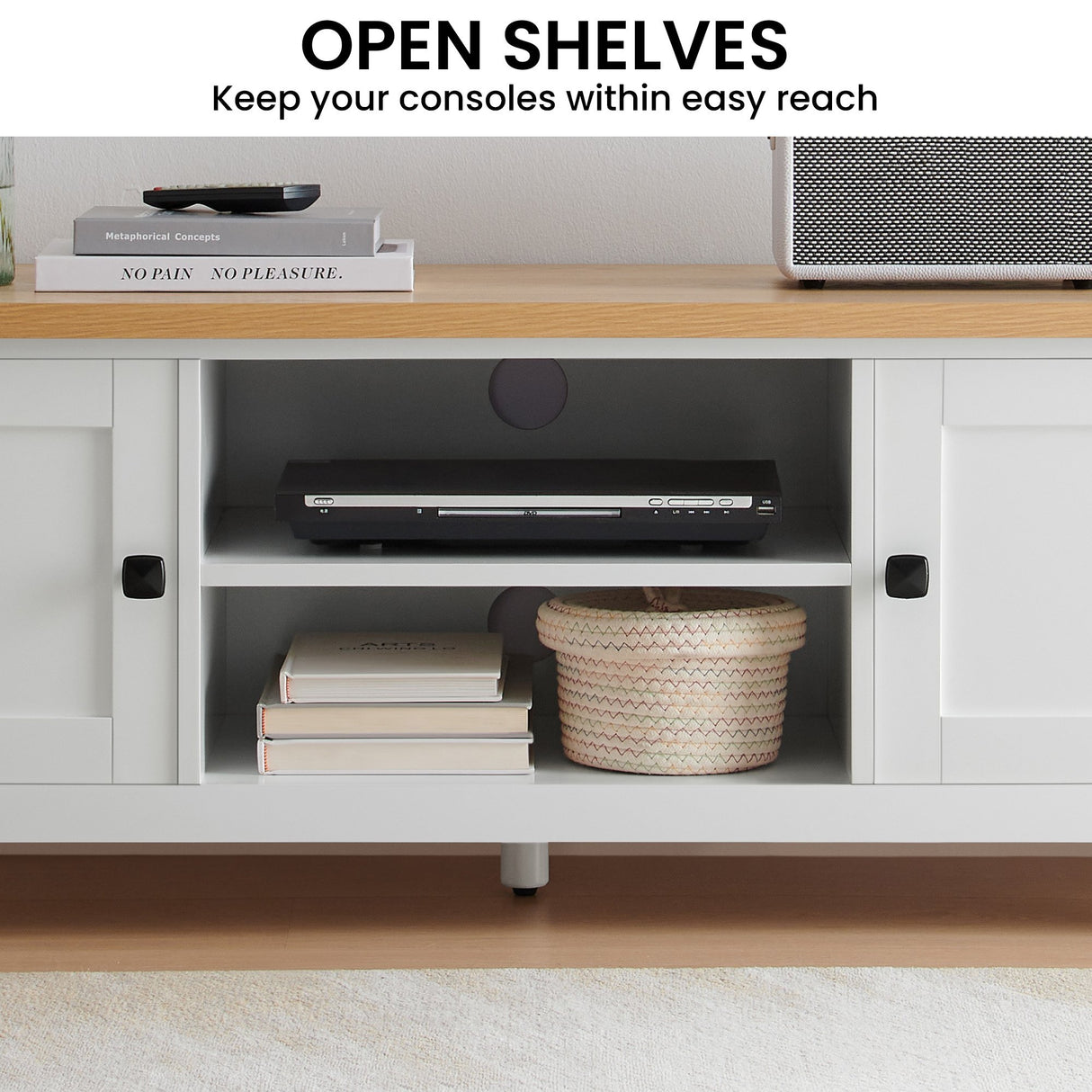 Sarantino Gio TV Stand Cabinet Cupboard in White and Natural Wood Finish