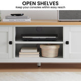 Sarantino Gio TV Stand Cabinet Cupboard in White and Natural Wood Finish - Low Angle