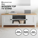 Sarantino Gio TV Stand Cabinet Cupboard in White and Natural Wood Finish
