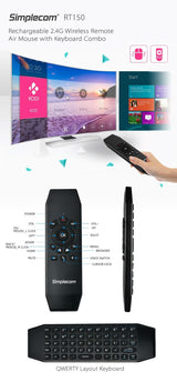 Simplecom RT150 2.4GHz Wireless Remote Air Mouse Keyboard with IR Learning - Top-Down View