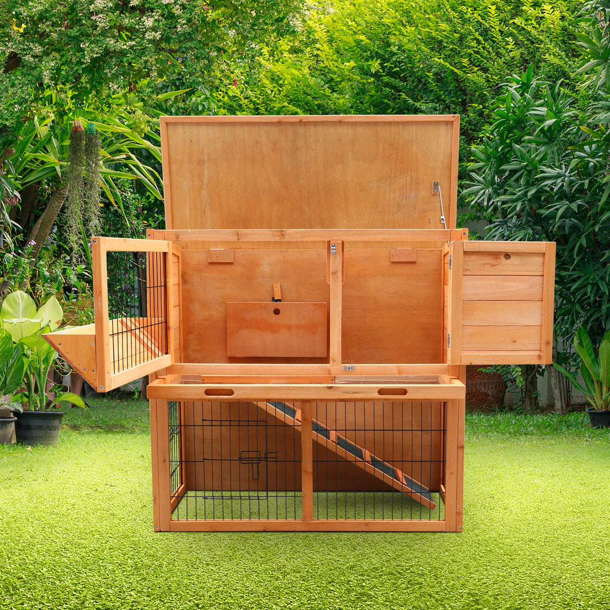 Furtastic 2-Storey Wooden Chicken Coop & Rabbit Hutch With Trough