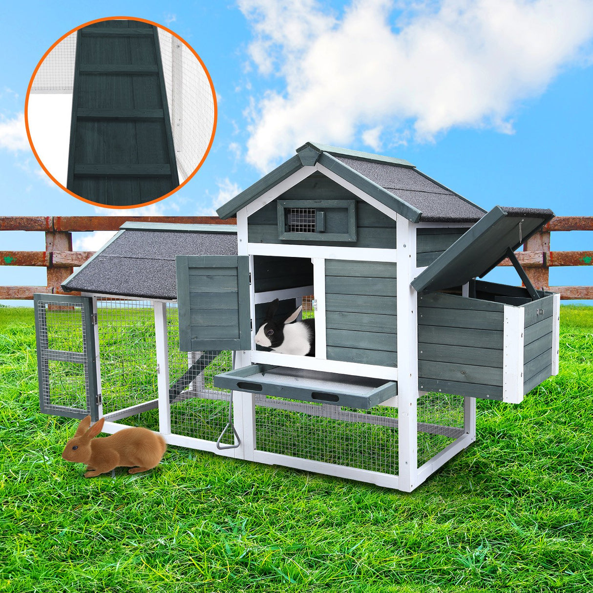 Furtastic Large Chicken Coop & Rabbit Hutch With Ramp - Green