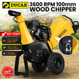 Ducar 70P 3600 RPM Wood Chipper with E-Start Shredder Mulcher Grinder Yellow Black - Front View