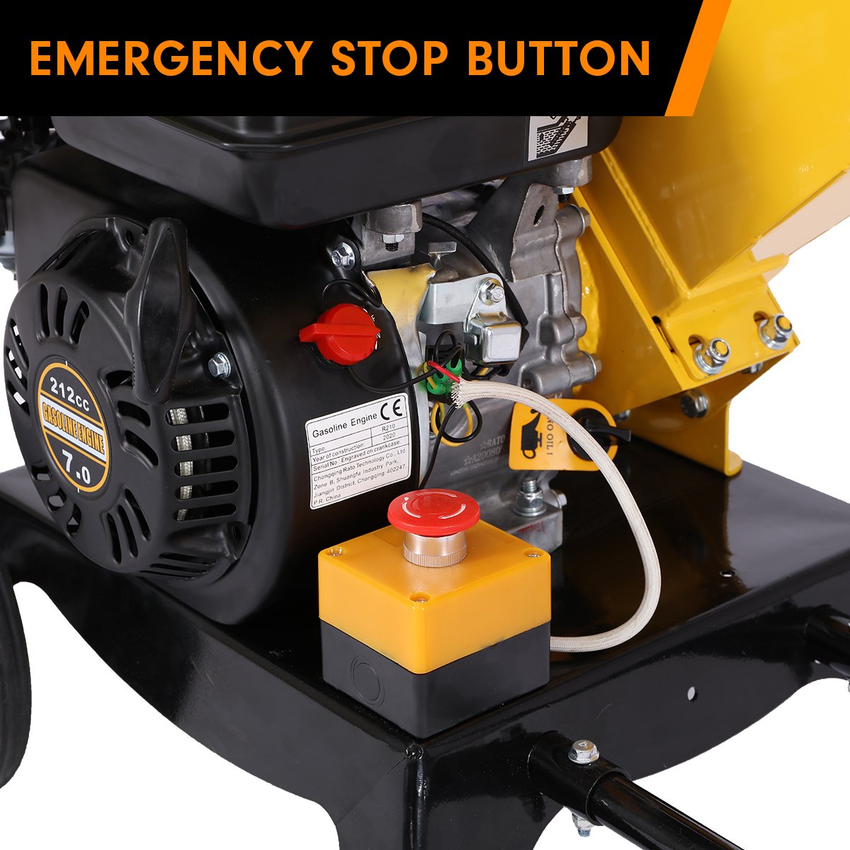 Ducar Petrol 7HP Wood Chipper Shredder Mulcher Grinder - Yellow
