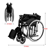 Orthonica 24in Self Propelled Foldable Steel Wheelchair - Black - 45-Degree Angle