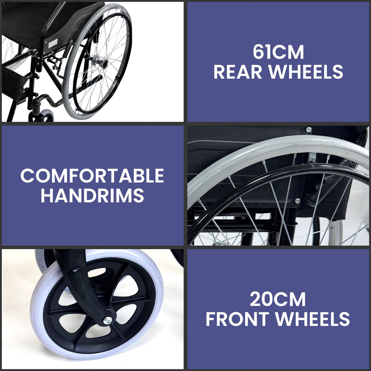 Orthonica 24in Self Propelled Foldable Steel Wheelchair - Black
