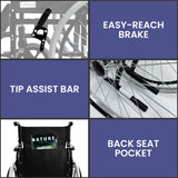 Orthonica 24in Self Propelled Foldable Steel Wheelchair - Black - Low Angle