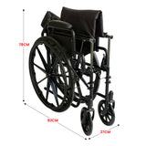 Orthonica 24in Foldable Steel Wheelchair in Black Steel Frame Heavy-Duty Disability Aid - 45-Degree Angle