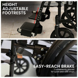 Orthonica 24in Foldable Steel Wheelchair in Black Steel Frame Heavy-Duty Disability Aid - Low Angle