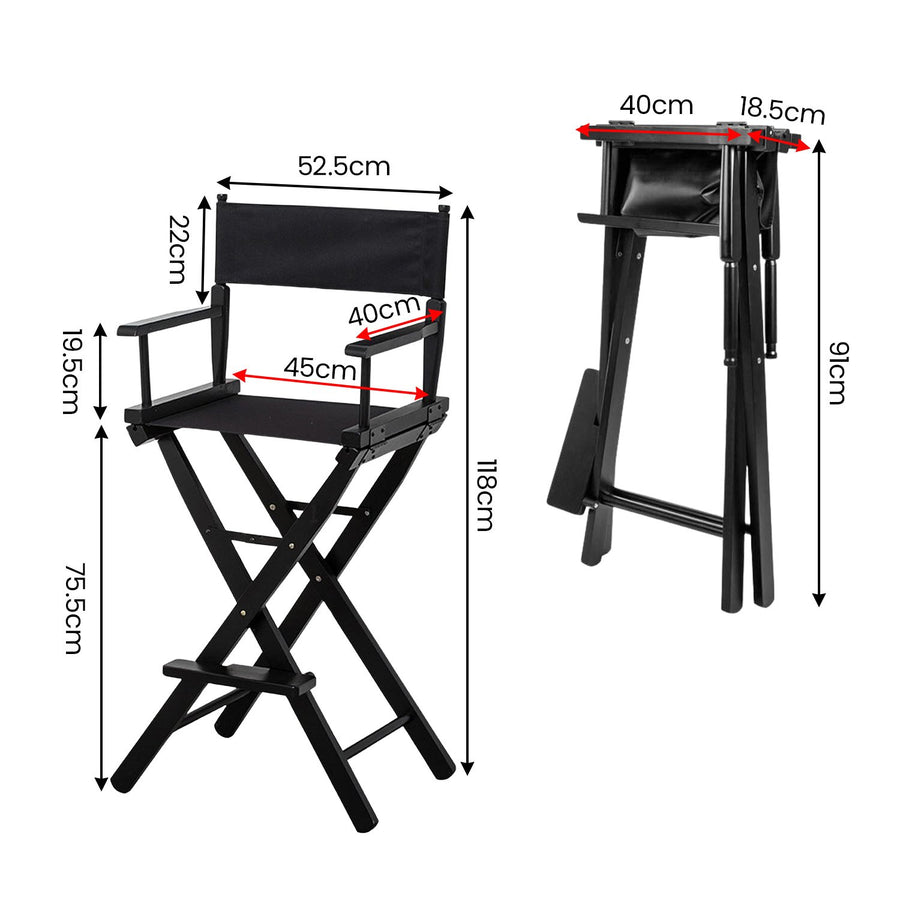 Sarantino Tall Wooden Directors Chair Kitchen Bar Stool in Black