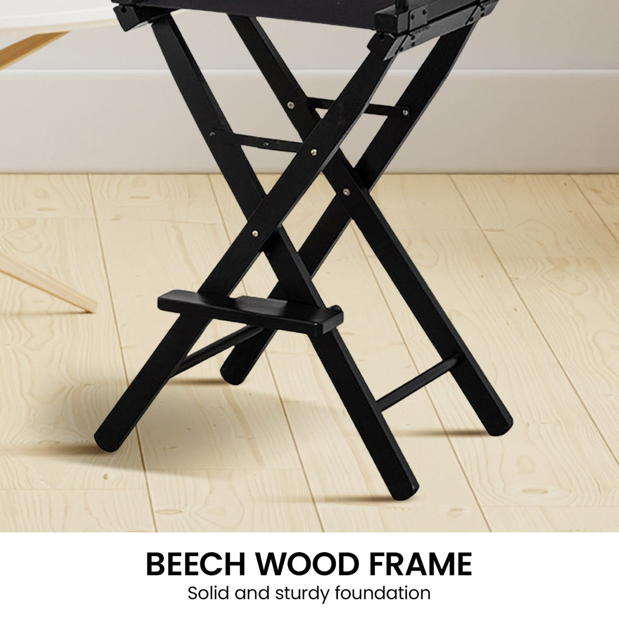 Sarantino Tall Wooden Directors Chair Kitchen Bar Stool in Black