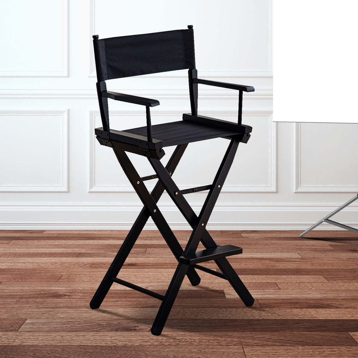 Sarantino Tall Wooden Directors Chair Kitchen Bar Stool in Black