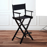 Sarantino Tall Wooden Directors Chair Kitchen Bar Stool in Black - Close-Up Angle