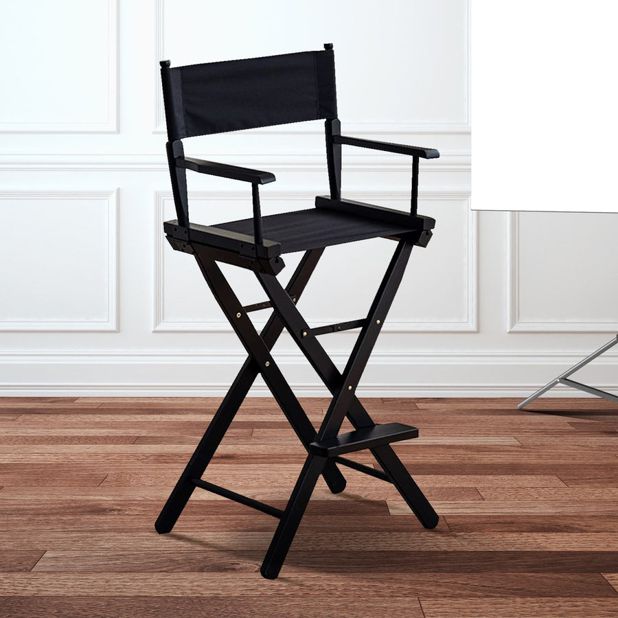 Sarantino Tall Wooden Directors Chair Kitchen Bar Stool in Black