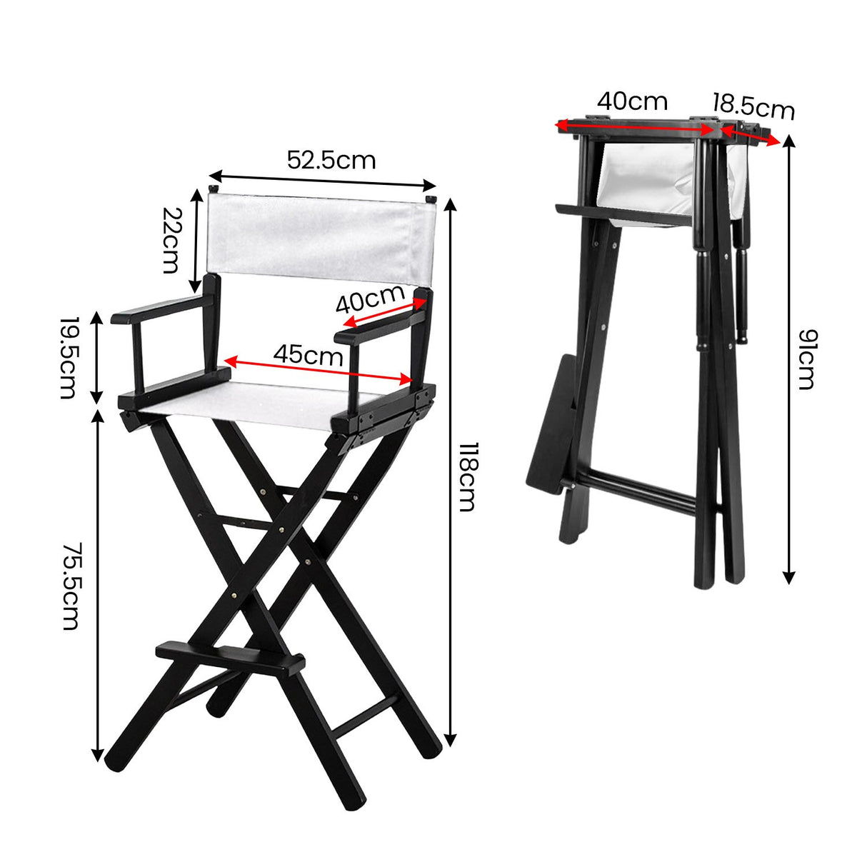 Sarantino Tall Directors Chair Bar Stool Seat - White