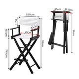Sarantino Tall Directors Chair Bar Stool Seat - White - Front View