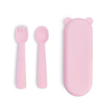 We Might Be Tiny Feedie Fork Spoon Set- Powder Pink - Close-Up Angle