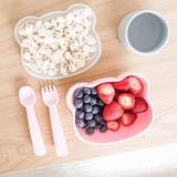 We Might Be Tiny Feedie Fork Spoon Set- Powder Pink - 45-Degree Angle
