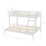 Solid Timber Triple Bunk Bed Single over Double White - Side View